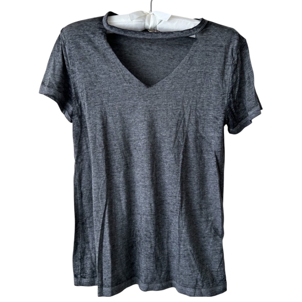Holiister Short Sleeve Shirt Vneck with Choker Collar Cutout Gray Size XS